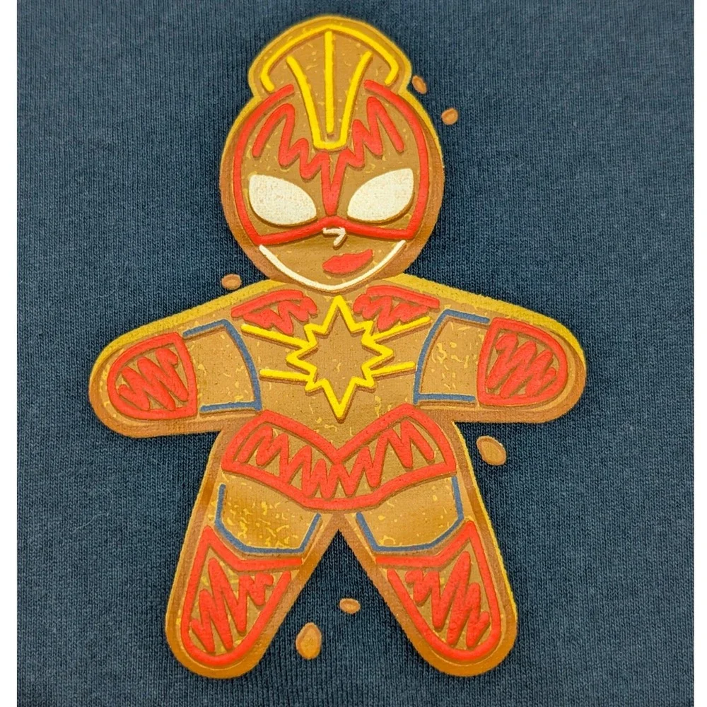 Marvel Gingerbread Men Heroes‎ Graphic T Shirt Navy Blue Size S